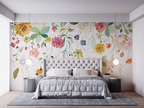 Feature Wall Bedroom Wallpaper, Wildflower Mural, Wildflowers Wallpaper, Botanical Wall Mural, Floral Wallpaper Bedroom, Flowers At Home, Floral Mural, Garden Mural, Wallpaper High Quality