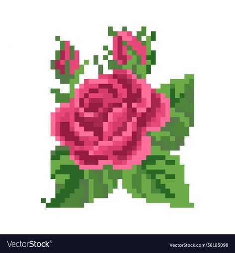 Pixel Rose, Start Crochet, Cross Stitch Embroidery Designs, Free Crochet Patterns For Beginners, Rose Cross Stitch Pattern, Flower Image, Crochet Patterns Free Beginner, Flowers Cross Stitch, Pixel Design