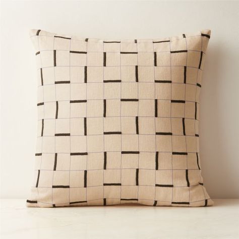 Designed by Studio ANANSI, taupe linen throw pillow is a fresh, modern take on the traditional grid design. Made of pure linen, the tailored pillow features a lavender grid print and embroidered chocolate accents with a fine, slubby texture. CB2 pillows include a pillow insert in your choice of feather-down or down alternative. CB2 exclusive.  -Designed by Studio ANANSI -100% linen -Solid linen back -Exposed brass zipper -Feather-down insert: 95% white duck feather, 5% white down fill made in Th Cb2 Pillows, Leather Throw Pillows, Large Candle Holders, Grid Print, Cool Glasses, Duck Feather, Old Fashioned Glass, Linen Pillow Covers, Linen Throw Pillow