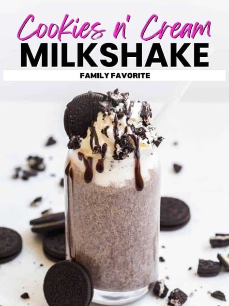 Cookie Milkshake Recipe, Party Food Favorites, Oreo Milkshake Recipe, Cookies And Cream Milkshake, Cookie Milkshake, Cookies N Cream, Oreo Milkshake, Milkshake Recipe, Milkshake Recipes