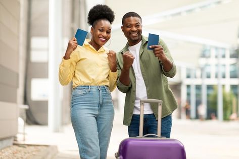 Photo black travelers couple gesturing y... | Premium Photo #Freepik #photo #business-travel #business-trip #passenger #people-travel Flight Design, Church Graphic Design, Travel Pics, Black Person, Travel Business, Business Trip, Travel Design, Social Marketing, House Cleaning