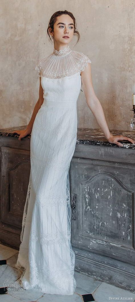 Sheer High Neck Wedding Dress, Jewel Neck Wedding Dress, High Neck Wedding Dress With Short Sleeves, Ankle Length Wedding Dress Vintage, Turtleneck Wedding Dress Sleeveless, High Neck Short Sleeve Wedding Dress, Wedding Dress Ruched Bodice, High Neck Wedding Dress With Sleeves, Turtle Neck Wedding Dress