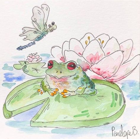 Draw Frog, Small Watercolor Paintings, Small Watercolor, Frog Illustration, Arte Grunge, Art Journal Therapy, Cute Watercolor, Frog Art, Art Corner