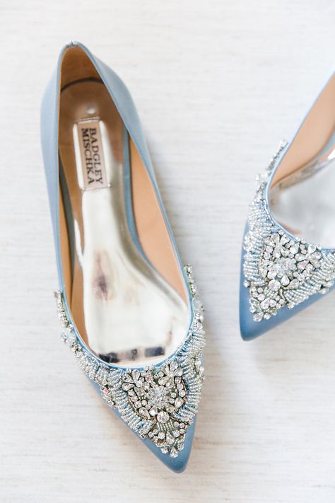 Sparkly Blue Badgley Mischka Flats | Dana Cubbage Weddings | Charleston, SC Flat Wedding Shoes, Bohemian Style Gown, Badgley Mischka Bridal, Wedge Wedding Shoes, Dance All Night, Designer Wedding Shoes, Blue Wedding Shoes, Blue Wedges, Bridal Shoes Flats