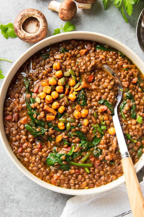 Instant Pot Moroccan Lentil Soup | Garden in the Kitchen Instant Pot Moroccan, Lentils Instant Pot, Garden In The Kitchen, Moroccan Lentil, Moroccan Lentil Soup, French Green Lentils, Classic Pot Roast, Vegan Lentil Soup, Dried Lentils