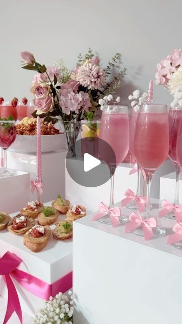 Pink Food Table Ideas, Bridal Shower At Restaurant, Pink Snack Table, Pink Food Board, Bridal Shower Ideas Brunch, Pink Bridal Shower Cake, Pink High Tea, Light Pink Party Decorations, Finger Food Wedding Reception