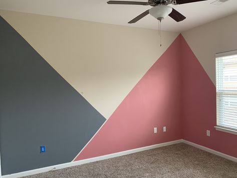 Geometric Wall Painting, Geometric Accent Wall, Wall Painting Designs, Wall Paint Ideas, Room Paint Designs, Sibling Room, Sherman Williams, Geometric Wall Paint, Wall Paint Patterns