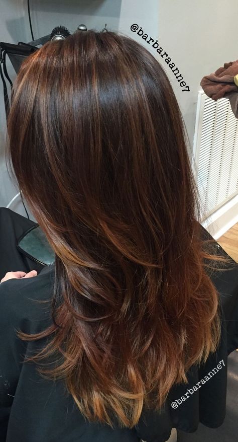 Ombre Hair Caramel, Hair Color Copper, Copper Brunette, Bleach Hair Color, Balayage Honey, Medium Brunette, Biolage Hair, Hair Caramel, Layers Long