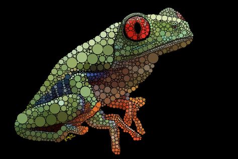 Red Eyed Tree Frog by emlai2010 Frog Dot Painting, Lizard Dot Painting, Digital Circlism, Red Eye Tree Frog, Tree Frog Art, Highschool Art, Aboriginal Tattoo, Mandala Animals, Painted Coasters