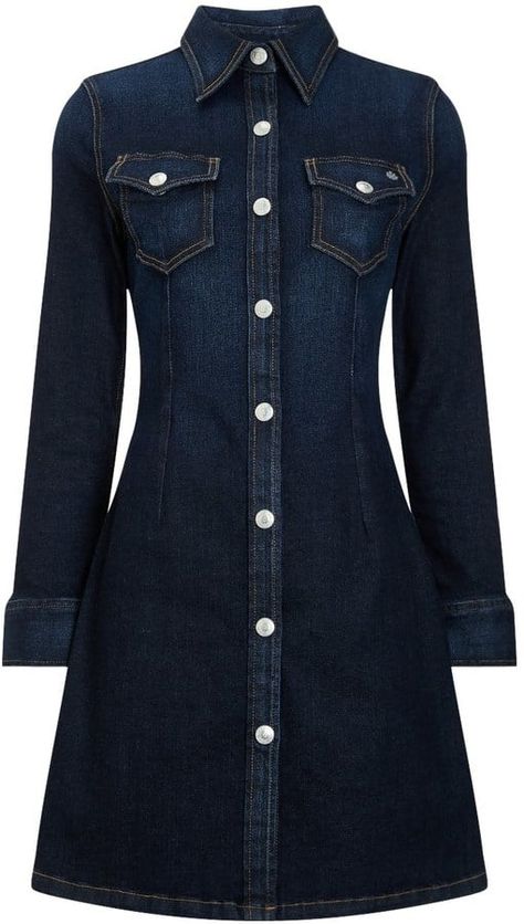 Denim Dress Fall, Denim Outfits, Denim On Denim, Denim Dresses, Camisa Social, Ag Jeans, Denim Trends, Dark Blue Denim, Denim Mini Dress