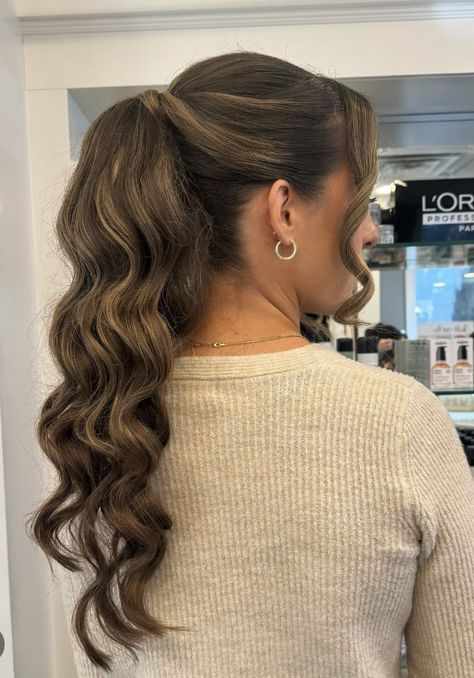 Hi Ponytail Hairstyles, Hi Ponytail, Pageant Ponytail, High Ponytail With Curls, Cute Ponytail Ideas, Curly High Ponytail, Volume Ponytail, Full Ponytail, Fancy Ponytail