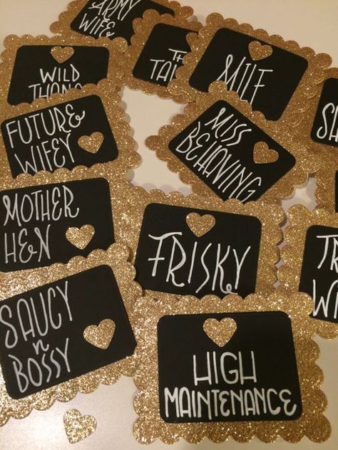 Custom made bachelorette party name tags. Bachelorette Party Pins, Awesome Bachelorette Party, Bridesmaid Duties, Bachelorette Party Planning, Bridal Bachelorette Party, Party Names, Future Mrs, Bach Party, Bachelorette Party Decorations