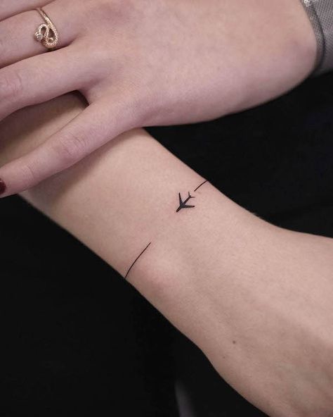 Arm Line Tattoos For Women, Air Plane Tattoo, Plane Tattoo Design, Wrist Band Tattoo, Bracelet Tattoos, Wrist Bracelet Tattoo, Pilot Career, Wrist Tattoo Cover Up, Plane Tattoo