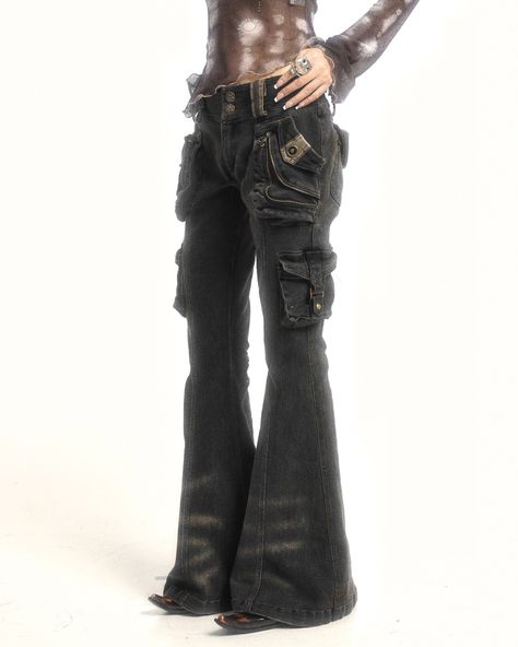 Hi Rebels, our best-selling jeans are back! 🧚‍♂️🖤 Flowers Birds Market really outdid themselves with this design. Who else is obsessed? #pixierebels Jeans In Boots Tuck, Black Colored Outfits, Double Punch Clothing, Jean Paul Gaultier Pants, Bootcut Black Jeans Outfit, Vintage Futurism Fashion, Brutalist Clothing, Dark Vintage Outfits, Estilo Vamp