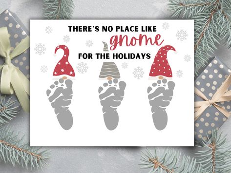 A printable art of gnome’s with the headline “there’s no place like gnome for the holidays” with 3 gnome hats and spots to put handprints or footprints under each. Infant Christmas Crafts Daycare, Christmas Footprint Art For Infants, Craft For School, Christmas Handprint Art, No Place Like Gnome, Infant Crafts, Baby Christmas Crafts, Winter Lesson Plan