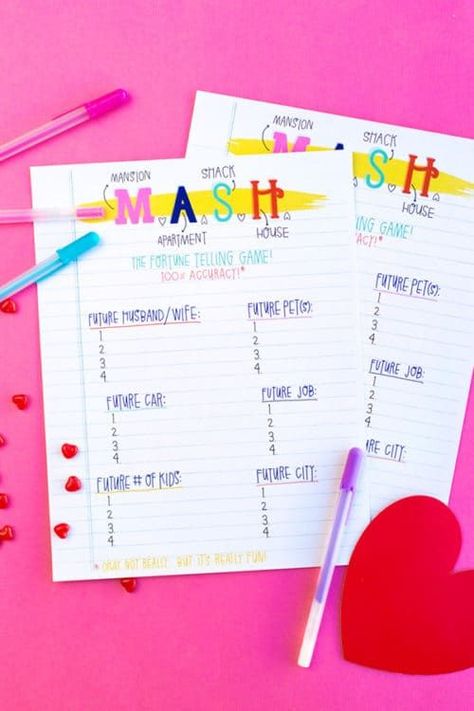 Back to the 80s with this printable game of MASH. Happy Valentines' Day or Cynical Schmalentine’s Day! Galentine's Day Ideas for your Girls' Valentine's Day celebration on February 13th! Best Friend Forever BFF Ideas for Ladies Night, Brunch, Slumber Parties, Bachelorette and more! #FrugalCouponLiving #galentines #galentinesday #valentine #valentines #valentinesday #happyvalentinesday #girlsnightout #girlsnight #ladiesnight #ladies #ladiesnightin #bff #bestfriendforever #valentinesdayideas #girl Bachelorette Sleepover, Galentines Day Ideas, Slumber Party Games, Sleepover Birthday Parties, Girl Sleepover, Sleepover Games, Activities For Girls, Fun Sleepover Ideas, Sleepover Ideas