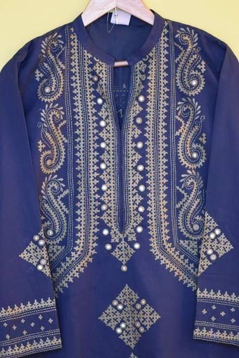 #shirts #handembroidery #shirtscollection Sindhi Embroidery Design, Embroidery Neck Design, Plain Kurti Designs, Sindhi Embroidery, Mirror Work Kurti, Peacock Embroidery Designs, Kutch Work Designs, Boutique Shirts, Hand Embroidery Dress