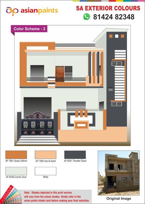 Asian paints House Front Elevation colour combination | house exterior colours External Wall Painting Ideas, Asian Colour Combinations, Elevation Painting Colours, Elevation Colours Exterior Colors, Front Elevation Colour Combination, Exterior Colour Combinations, Elevation Colour Combination, Elevation Colours, House Outside Colour Combination