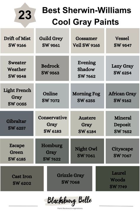 Grey Exterior House Colors Sherwin Williams, Cool Tone Gray Paint Colors, Best Gray Exterior Paint Colors, Green Gray Paint Colors, Compound House, Creek Ideas, Charcoal Grey Paint, Asian Paints Colours, Paint Pallets