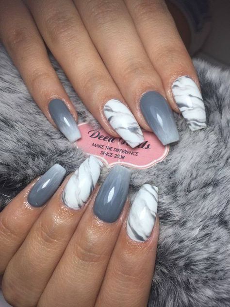 Nail Ideas Gray, Gray And White Nails, White Nail Art Designs, Nails Marble, Neon Acrylic Nails, Nagel Design, Art Designs Ideas, Short Gel Nails, White Nail Art