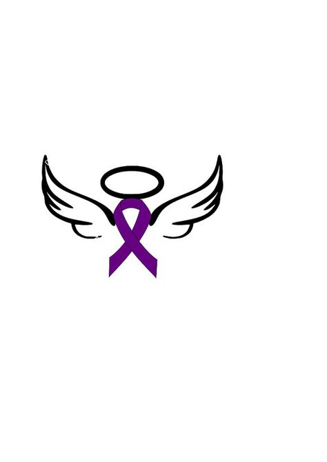 Purple ribbon angel Purple Ribbon Tattoos, Alzheimers Tattoo, Purple Ribbon Awareness, Halo Angel, Awareness Tattoo, Dad Tattoo, Clover Tattoos, Small Butterfly Tattoo