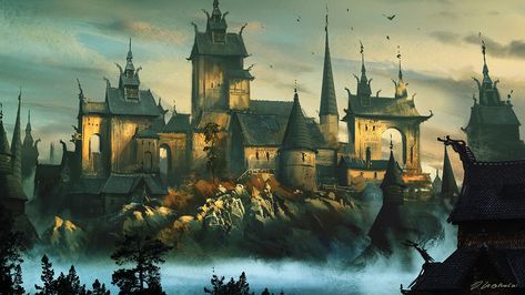 ArtStation - Viking Fortress, Darek Zabrocki Viking Castle, Viking Fortress, Nordic Architecture, Videogame Art, Celtic Viking, Hur Man Målar, Fantasy Castle, Fantasy Setting, School Art Projects