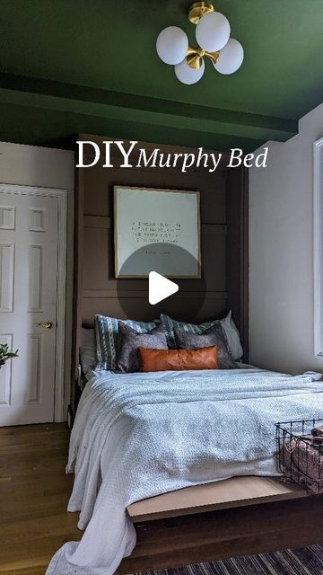 Rea DIY + Design on Instagram: "The most useful thing we've ever built is this Murphy bed. This project tested my patience, skills and emotions but I am so unbelievably proud of this space. My guest room is a multipurpose room because of this space-saving design and build!   Still not sure how we'll top a project like this on 2023 😅 but I can't wait to try  #murphybed #diyfamily #spacesavinghack #foldupbed #carpentry #interiordesign #greenceiling #closetbed #guestroomdesign #guestroom #2022goals   Shop some of the items in this room here-> https://liketk.it/3YENL" Diy Murphy Bed, Fold Up Beds, Space Saving Hacks, Murphy Bed Diy, Guest Room Design, Multipurpose Room, Bed In Closet, Murphy Bed, Carpentry