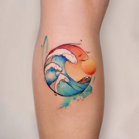 340+ Beach Tattoo Designs (2023) - TattoosBoyGirl Moomin Tattoo, Niece Tattoo, Watercolor Tattoo Sleeve, Colour Tattoo For Women, Wave Tattoo Design, Island Tattoo, Circle Tattoos, Wave Tattoo, Ocean Tattoos