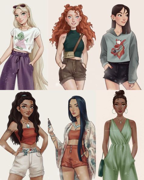 Disney Princess Pocahontas Fanart, Disney Princesses Short Hair, Disney Princesses In Modern Clothes, Disney Princesses Fanart Modern, Disney Princess Fashion Modern, Disney Princess Art Modern, Disney Princess Modern Outfits, Disney Princesses Modern, Pocahontas Modern