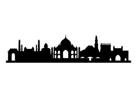 Indian Skyline Vector Delhi Monuments, Indian Monuments, Courtroom Sketch, Graphic Design Jobs, Silhouette Drawing, Famous Monuments, Skyline Silhouette, Live Screen Wallpaper, Motion Design Video