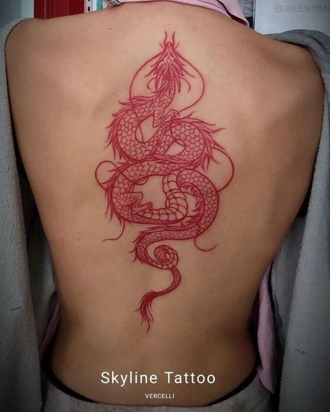 Imagine Dragons Tattoo, Dragon Tattoo Back, Red Dragon Tattoo, Chinese Dragon Tattoos, Cute Hand Tattoos, Dragon Tattoo For Women, Spine Tattoos For Women, Red Ink Tattoos, Red Tattoos