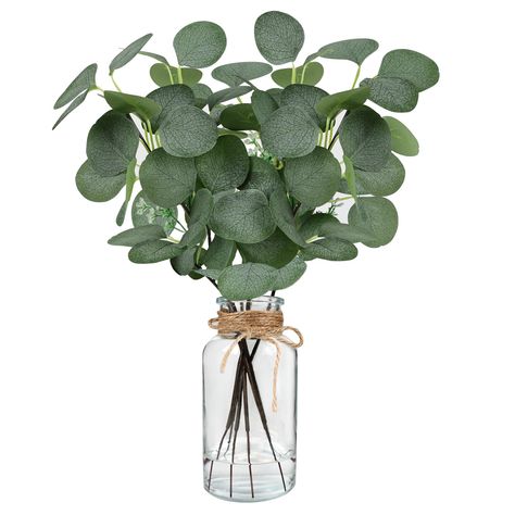 PRICES MAY VARY. FAUX EUCALYPTUS PLANT WITH VASE: Artificial eucalyptus stems are made of high quality silk and plastic, flexible and easy to shape. Simply stick it in a vase and easily add a touch of nature to your home decor. LONG LASTING RETENTION: Faux greenery stems don't need water, sunlight or fertiliser and will never wilt or fall off, keeping their green look all year round. You can bend the faux eucalyptus stems to the right height for your flower arrangement decorations to make the gr Decorate Window Sill, Eucalyptus Centerpiece, Fake Greenery, Eucalyptus Plant, Greenery Plants, Eucalyptus Stems, Home Table Decor, Faux Eucalyptus, Bathroom Decorations