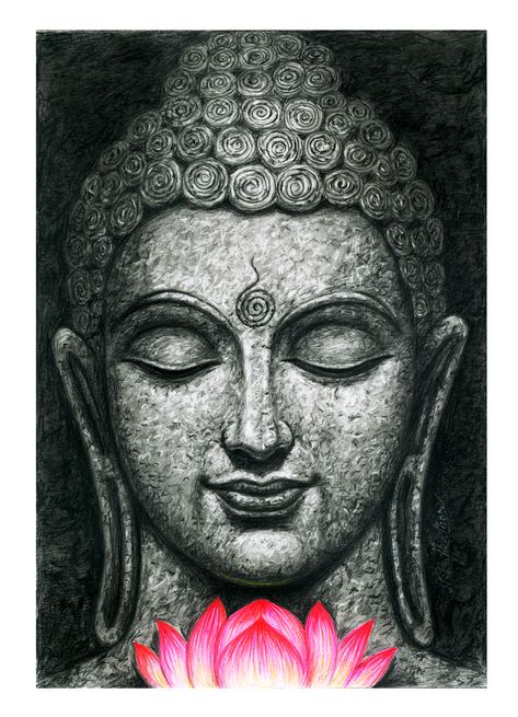 Budha Art, Buddha Drawing, Portrait Realistic, Eternal Peace, Buddha Painting Canvas, The Lotus Flower, Arte Yoga, Painting Pencil, Buddha Art Drawing