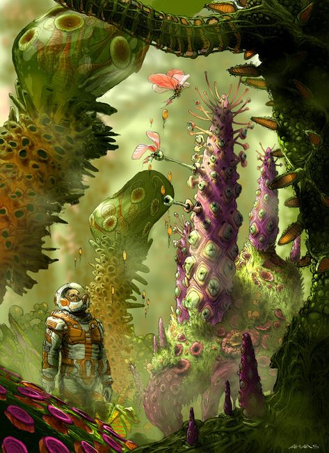 Jungleman II, Arthur Haas on ArtStation at https://www.artstation.com/artwork/OOr8 Alien Flora, Novel Game, Alien Plants, Sci Fi Landscape, Animals And Plants, Sci Fi Environment, No Man's Sky, Alien Concept, Space Backgrounds