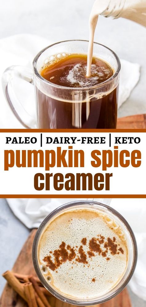 Are you looking for a healthier option for creamer in your cuppa? Try this Vegan Pumpkin Pie Spiced Coffee Creamer. It's Dairy & Sugar-free! Easy to make and so yummy with low carb and AIP options. THM:S, keto, healthy and paleo #vegancreamer #dairyfreecreamer #sugarfreecreamer #ketocreamer Keto Pumpkin Spice Creamer, Pumpkin Creamer, Sugar Free Creamer, Pumpkin Spice Coffee Creamer, Keto Coffee Creamer, Dairy Free Creamer, Pumpkin Spice Creamer, Keto Coffee Recipe, Coffee Creamer Recipe