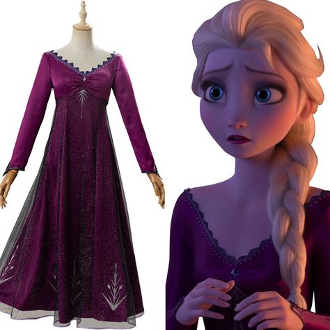 Purple Dress Outfit, Purple Dress Outfits, Elsa Frozen 2, Purple Pajamas, Hot Costume, Disney Princess Birthday, Elsa Dress, Princess Costume, Frozen 2