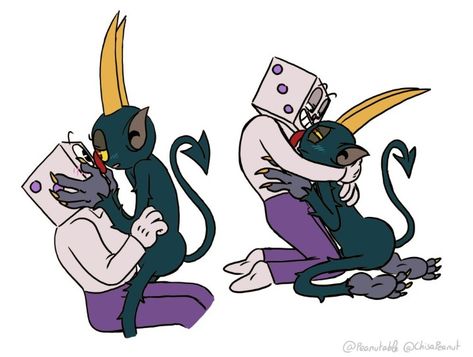 Artist : ThePeanutable On Twitter :D Devildice Comic, Dice X Devil, King Dice X Devil, Casino Cups, King Dice, Cup Head, Cat Leash, Ship Drawing, Deal With The Devil