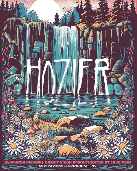 @lewyjones Had the great privilege of designing another poster for @hozier and his Unreal Unearth tour.⁣⁣ ⁣⁣ Tonight’s gig poster was inspired by the nature and waterfall surrounding Syracuse.⁣⁣ ⁣⁣ Big thanks to Cheryl and Cliff over @collectionzz for the opportunity ⁣ ⁣ Grab yourself a copy at the show tonight⁣⁣ #hozier ⁣⁣ 🌼🌻🌸🌷🌻🌼 Aqua Bedroom, College Dorm Posters, Gig Posters Design, Another Poster, Unreal Unearth, Concert Poster Design, Gig Poster, Dorm Posters, Concert Poster