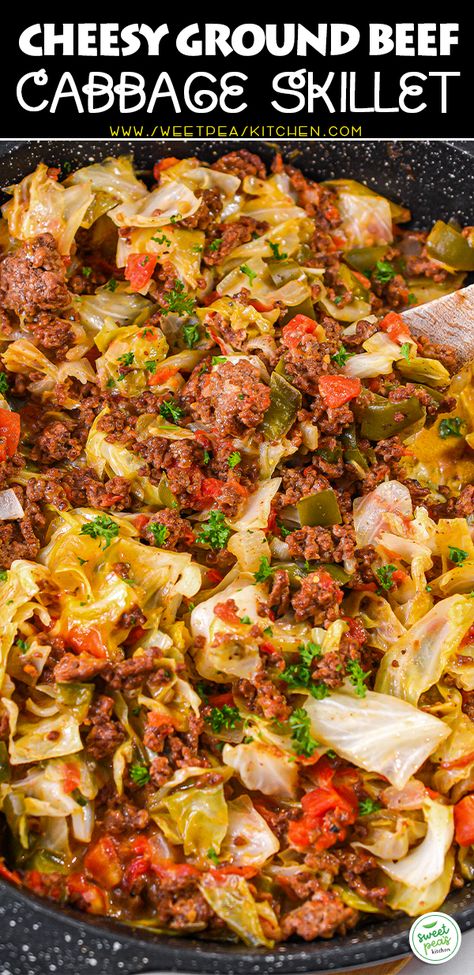 Cheesy Ground Beef and Cabbage Skillet Beef And Cabbage Skillet, Cabbage Skillet, Cheesy Ground Beef, Ground Beef And Cabbage, Beef Cabbage, Beef And Cabbage, Skillet Dishes, Cabbage Casserole, Cabbage And Bacon