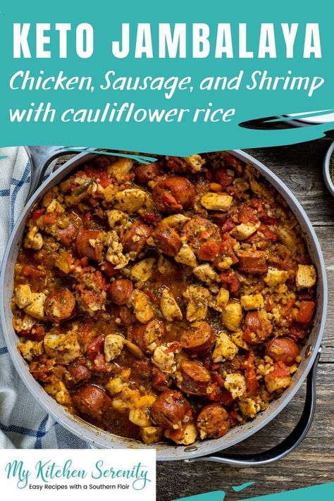 All the wonderful flavors of jambalaya without all the carbs! Easy and delicious! Low Carb Jambalaya Recipe, Low Carb Jambalaya, Keto Jambalaya, Shrimp And Sausage Jambalaya, Easy Low Carb Dinner, Easy Dinner Sides, Sausage Shrimp, Easy Dinner Casseroles, Jambalaya Recipe