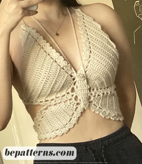 Crochet Aesthetic Butterflies | Easy Free Patterns | Cozy for Beginners Butterfly Crop Top Crochet, Butterfly Shirt Crochet, Crochet Fairy Top Pattern, Crochet Butterfly Tops, Crochet Butterfly Top Outfit, Crochet Tops Butterfly, Butterfly Top Crochet Pattern Free, Fairy Top Crochet, Craftcore Fashion