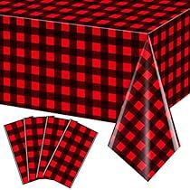 Plastic Tablecloth Decorations, Table Cover Backdrop, Buffalo Plaid Party, Lumberjack Party Decorations, Winter Party Themes, Picnic Table Covers, Christmas Buffalo Plaid, Plaid Party, Winter Holiday Party