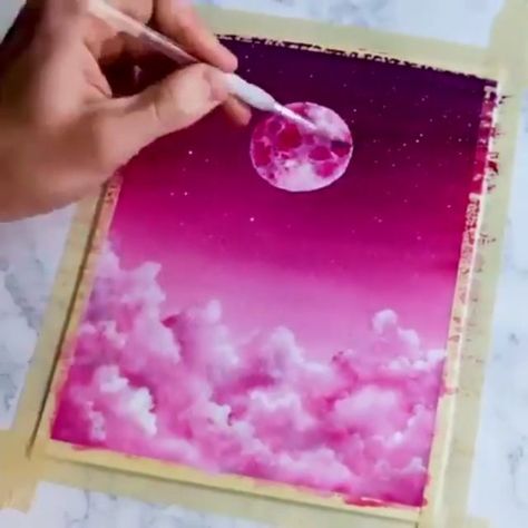 4,952 Likes, 108 Comments - 🖌Best watercolor art🖌 (@watercolor_guide) on Instagram: “Write MOON in your language 😉 👉Follow us: @watercolor_guide Use our tag to be featured:…” Feeling Journal, Journal Bullet, Cute Canvas Paintings, Galaxy Painting, Sky Painting, Small Canvas Art, Galaxy Art, Cloud Painting, Aesthetic Painting