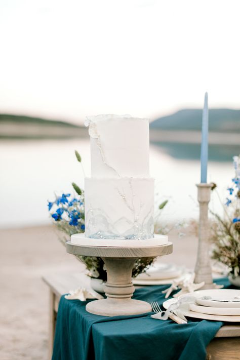 Blue Two Tier Wedding Cake, Blue Beach Wedding Cake, Seaglass Wedding Cake, Blue Ombré Wedding Cake, Blue Wedding Cake 3 Tier, Watercolor Pearl, Wedding Cake Dusty Blue, Ocean Wedding Cake, Layered Watercolor