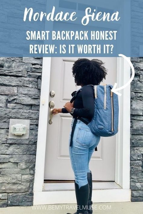 An honest review of the Nordace Siena Smart backpack review to help you decide if it's really worth it. #Nordace Weekend Getaway Packing List, Cheap Versatile Backpack With Anti-theft Pocket, Smart Backpack, Camping Packing List, Blue Travel Backpack With Anti-theft Pocket, Backpack Reviews, Solo Travel Tips, Packing Guide, Outdoor Backpacks