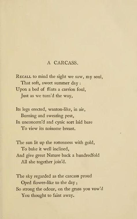 Charles Baudelaire's Poem: A Carcass Flowers Of Evil Baudelaire, Ballad Poetry, My Last Duchess Poem Analysis Gcse, My Last Duchess Poem Analysis, Baudelaire Quotes, Charles Baudelaire Poems, Written Letters, Poetry Slam, Charles Baudelaire