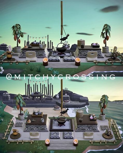 Michelle 👑 ACNH Addict on Instagram: "Hi friends! I’m back! Here’s Hikari’s peninsula where you can enjoy a private cookout dining experience. 🍣🍡🏝️  #crossmasinjuly   Codes by @/lunay.crossing 🫶🏼  #acnhbeach #acnhjapanesestyle #acnhjapan #acnhpeninsula #crossingcreations   Animal crossing ACNH Japan Japanese style beach build speedbuild new horizons nintendo mom gamer explore cozy" Japan Animal Crossing Code, Acnh Sushi Bar Beach, Japanese Animal Crossing Island Codes, Acnh Japanese Codes Clothes, Acnh Torii, Acnh Design Codes Japanese, Japanese Village Animal Crossing, Acnh Japanese Island Map, Tokonoma Animal Crossing