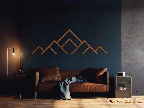 Our new mountains wooden wall art is the best way to renovate your home. Modern and minimalist mountains line wood art will bring a natural and exciting look to your interior - people will be staring at it for hours! Our mountains are easy to assemble and move around effortlessly - perfect for the living room or bedroom! Make your home unique! ------------------------------------------------------------------- 𝗠𝗔𝗧𝗘𝗥𝗜𝗔𝗟𝗦: We make our wood wall art  out of natural ash veneer and recycled Interior Design Bedroom Wood, Wooden Mountains Wall Art, Accent Wall Mountains Wood, Wooden Designs On Walls, Woodwork Wall Decor, A Frame Wall Decor, Cabin Bedroom Wall Ideas, Mountain Trim Accent Wall, Black Wood Wall Bedroom