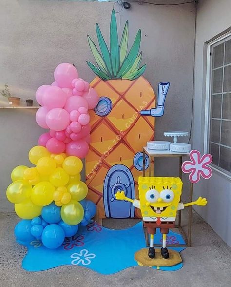 Spongebob Birthday Theme Decor, Spongebob Birthday Party Decorations, Spongebob Birthday Party, Ocean Cakes, Spongebob Party, Spongebob Birthday, Sixteenth Birthday, Minion Party, Birthday Party Theme Decorations