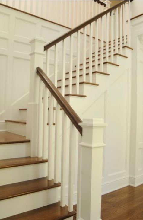 Light emdbposts with light brown railing Diy Staircase Makeover, White Staircase, Painted Staircases, White Stairs, Handrail Design, Diy Staircase, Stairs Makeover, Staircase Remodel, Staircase Makeover